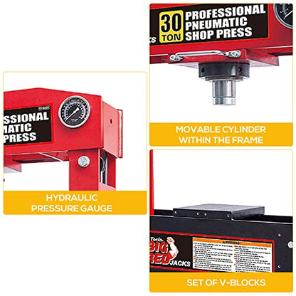 30 Ton H-Frame Hydraulic Shop Press with Floor Press Plates for Garage Shop