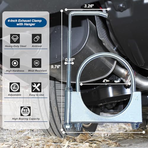 4" Universal Exhaust Clamp With Hanger, Muffler Hanger, 1 Pack - size: 4"