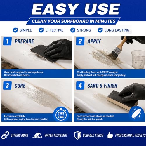 Ding All Polyester Sanding Resin with Catalyst - Smooth and Non-Tacky Product for Surfboard Repairs - 8 oz - size: 8 Oz