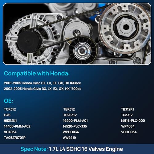 Engine Timing Belt Kit Water Pump Compatible with 2001-2005 Honda Civic 1.7