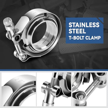Auto Dynasty 2 Inch V Band Clamp with Male/Female Flanges 304 Stainless Steel for Turbo and Exhaust Systems, Natural Metallic - color: Pack of 1, size: 2" OD