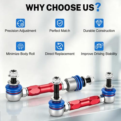 Front & Rear Adjustable Stabilizer Sway Bar End Links Suspension Kit Compatible with Lexus GX470 2003-2009, Toyota 4Runner 2003-2022, Toyota FJ Cruiser 2007-2014