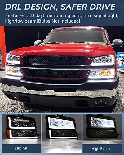 Nilight Headlights Assembly for Chevy Silverado Avalanche - color: Smoke Chrome Housing + Amber Reflector + DRL