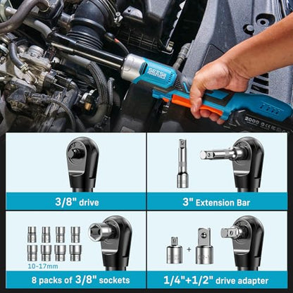 Seesii 3/8" Extended Cordless Electric Ratchet Wrench 3-Speed for Auto DIY - size: Extended 6 Inch