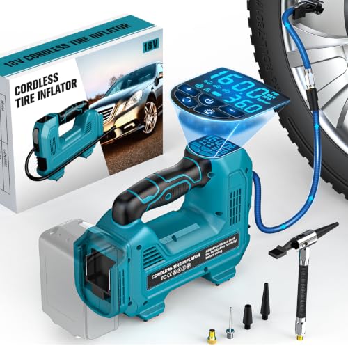 LIVOWALNY 160PSI Cordless Tire Inflator Air Compressor Compatible with Makita 18V Battery, Portable Handheld Air Pump with Digital Pressure Gauge for Cars Motorcycles Bikes Sport Balls (Tool Only) - size: 160PSI Compatible With Makita 18V Battery