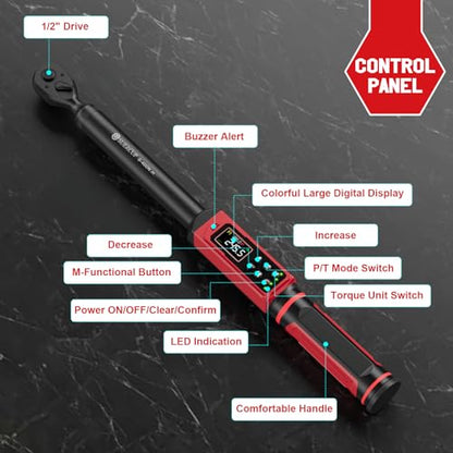 SUERCUP 1/2" Digital Torque Wrench (4.4-295 Ft.lb / 6-400Nm) for Auto/Truck - size: 1/2" 4.4-295 Ft.lb/6-400N.m