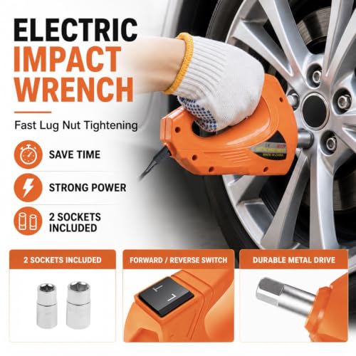 E-HEELP Electric Car Jack Kit 5 Ton 12V with Impact Wrench, 6.1-17.7 in