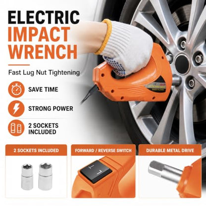 E-HEELP Electric Car Jack Kit 5 Ton 12V with Impact Wrench, 6.1-17.7 in