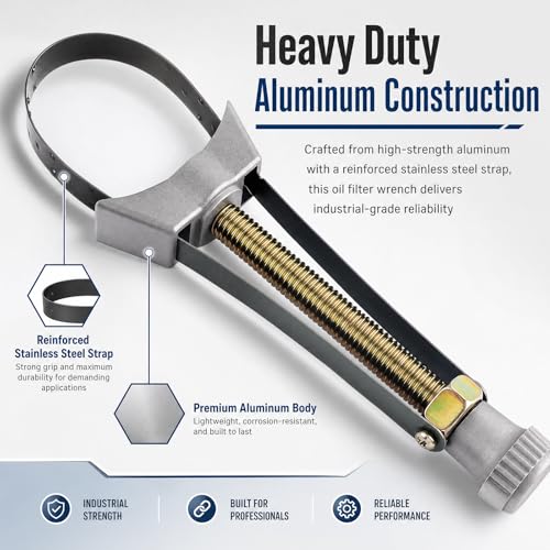 60-120mm Adjustable Oil Filter Wrench,Heavy Duty Oil Filter Strap Wrench