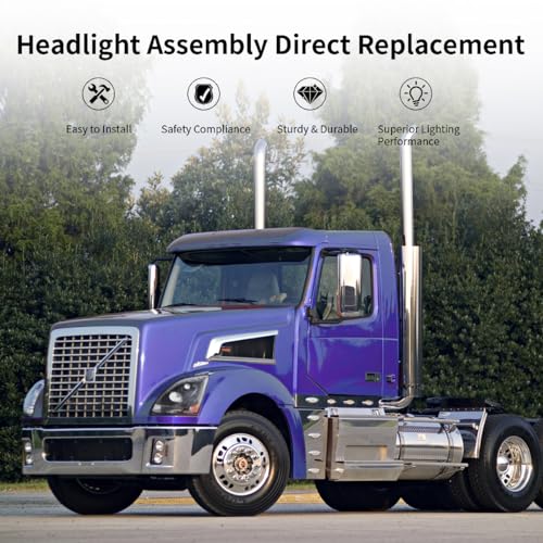 Semi Trucks Headlight Pair Compatible with 2004-2017 VOLVO VNL 670 780 (Including Driver Left Side & Passenger Right Side),VNL Headlamp Black Assembly - color: Black, size: pair set