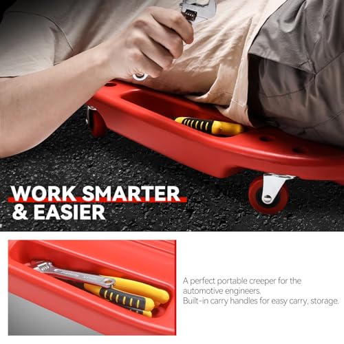 Auto Dynasty 38 in Low-Profile Under-Car Rolling Mechanic Creeper, Red - color: Red