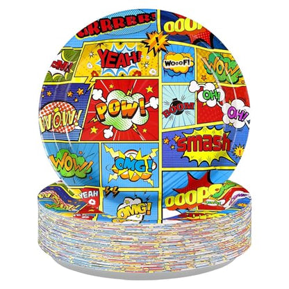 50Pcs Super Theme Hero 9" Large Plates Party Decoration - style: Hero Bubble 50Pcs Plates