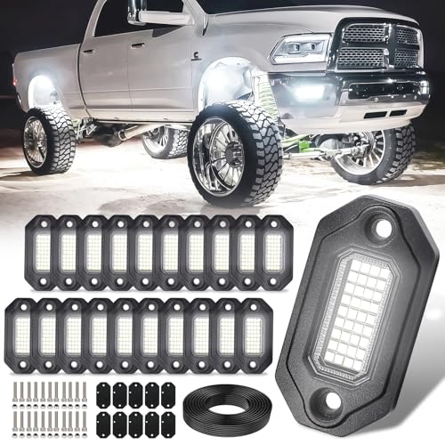 20 Pods Pure White Rock Lights for Trucks, Aluminum Housing, Each Rock Light Comes with a 15-Foot Extension Cord, for Pickup Trucks SUV UTV ATV RZR Car Boats - size: 20 Pods