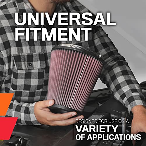 K&N High-Flow Original Lifetime Universal Clamp-On Air Filter: High Performance, Premium: Flange Diameter: 4 In, Filter Height: 5.5 In, Flange Length: 1.125 In, Shape: Round Tapered, RG-1001RD