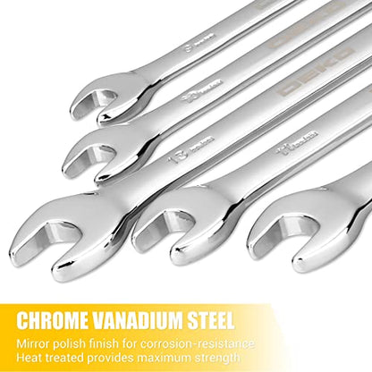DEKOPRO Combination Wrench Set, Metric, 15-piece, 8-22mm, 12-Point, Chrome Vanadium Steel, with Plastic Tray - size: 15-Piece (Metric: 8-22 mm)