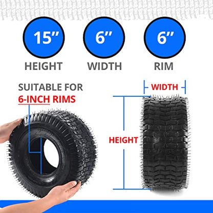 AR-PRO 15x6.00-6 Lawn Mower Tires with Tubes, 4-Ply Pneumatic Tires - size: 15x6.00-6