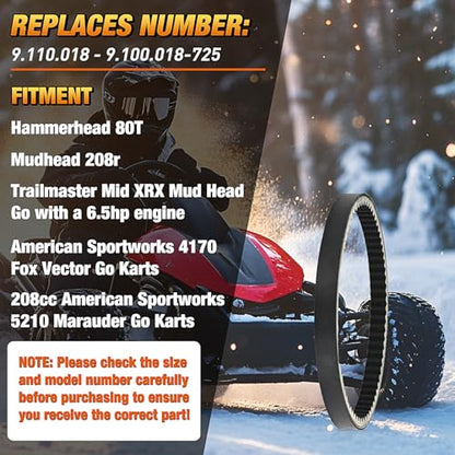 Nilight 725 Go Kart Drive Belt Fit for Hammerhead 80T Mudhead 208R 14704 - size: For Hammerhead 80T Mudhead 208R, 1PCS