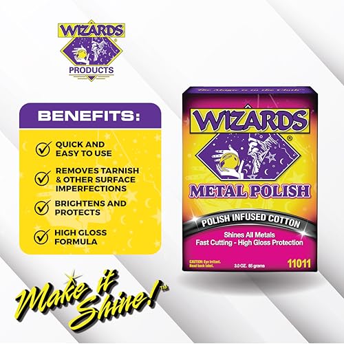 Wizards Metal Polish Infused Cotton Wipes - Fast-Cutting Formula, 3 oz