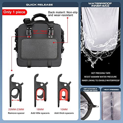 Rhinowalk Waterproof Motorcycle Saddlebags Luggage Bags 20L Quick Release for Adventure & Sport Bikes, Black (1 Pack) - size: 20L