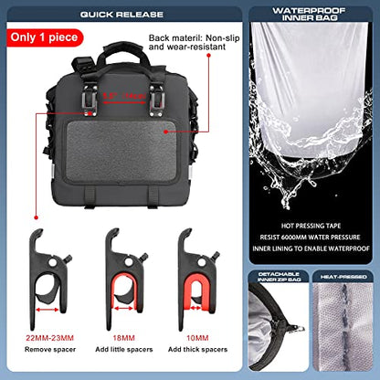 Rhinowalk Waterproof Motorcycle Saddlebags Luggage Bags 20L Quick Release for Adventure & Sport Bikes, Black (1 Pack) - size: 20L