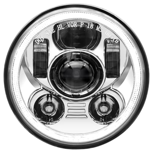 5-3/4 5.75 inch LED Headlight Halo DRL Compatible with Harley Davidson Dyna Sportster Iron 883 1200 Low Rider XLH883 Super Glide Softail Custom XLH1200 Forty-Eight SuperLow(Chrome) - color: Chrome Halo