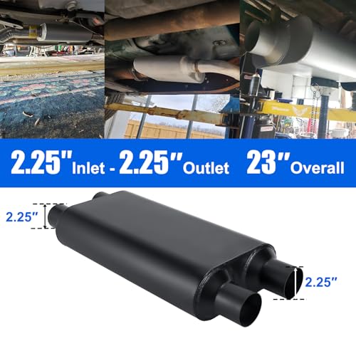 Universal 80Series Mufflers 2.25 Inch Dul Inlet (ID) 2.25 Inch Dul Outlet (ID), 3 Chamber Performance Automotive Muffler Exhaust FH20D20 - color: Black, size: 2.25"