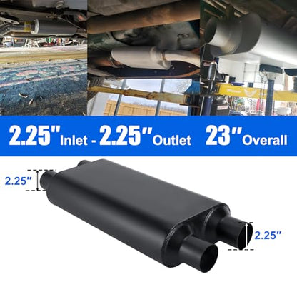 Universal 80Series Mufflers 2.25 Inch Dul Inlet (ID) 2.25 Inch Dul Outlet (ID), 3 Chamber Performance Automotive Muffler Exhaust FH20D20 - color: Black, size: 2.25"