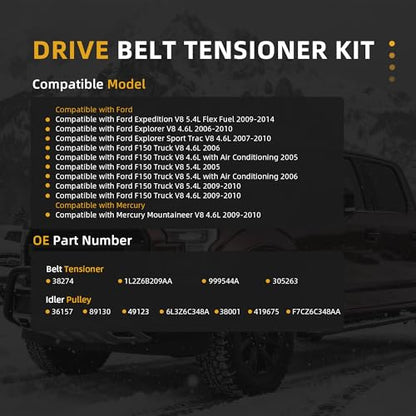 Belt Tensioner Serpentine Belt Idler Pulley Kit #38001 36157 - size: for F-150/Expedition/Explorer 2005-2014