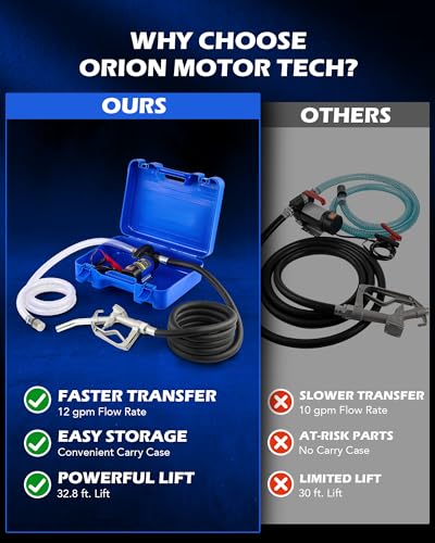 OMT Diesel Transfer Pump Kit, 12V Fuel Transfer Pump Kit with Nozzle Hoses - color: 12GPM Diesel Pump Kit with Case