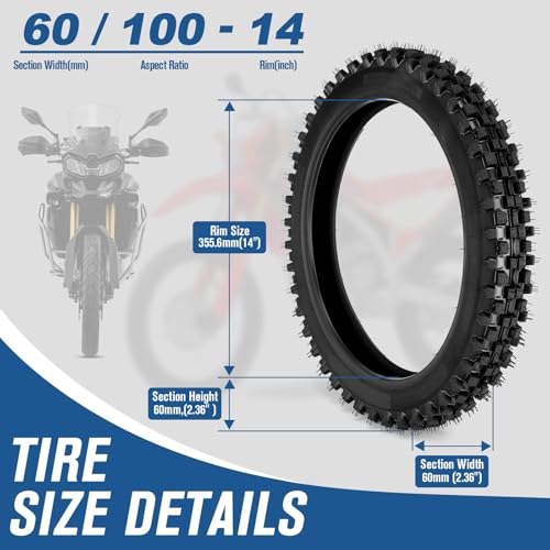 60/100-14 2.50-14 Front Tire and Inner Tube Set, 60/100-14 Dirt Bike Tire Tube for CRF110 KLX110 KX65 XR70 SSR125 110cc 125cc CRF70 KX60 KX110 RM65 JR80 PW80 TTR90 TTR110 Pit Dirt Bike Off Road