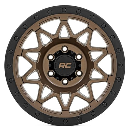Rough Country 78 Series Aluminum Wheel - 17x8.5, 5x4.5 Bolt Pattern, +0mm Offset, Simulated Beadlock Design Bronze Wheel with Black Lip