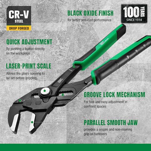SK 12" Pliers Wrench, Smooth Parallel Jaw Water Pump Pliers, CR-V Steel - size: 12-inch Single
