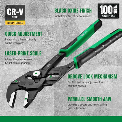 SK 12" Pliers Wrench, Smooth Parallel Jaw Water Pump Pliers, CR-V Steel - size: 12-inch Single