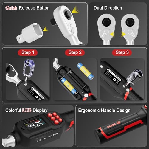 VANPO Digital Torque Wrench, 3/8", 2.21–44.25 ft-lb for Motorcycles - size: 3/8-Inch -01