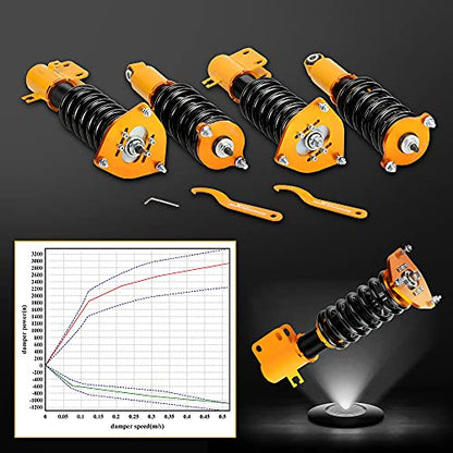 maXpeedingrods Coilovers for Subaru Legacy 2000-2004 BE Sedan, Height Adjustable Coil-over Suspension Kit, Preset Damping Shock Absorber Struts Lowering Kit Gold