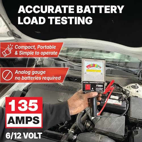 전문가용 135 Amp 배터리 부하 테스터, 6V 12V 자동차 충전 시스템 분석기, 읽기 쉬운 게이지, 자동차, 오토바이, 해양 배터리용 구리 조 클램프 T135A