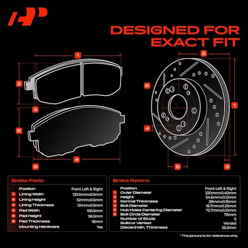 A-Premium 12.6 inch (320mm) Front Brake Rotors & Ceramic Pads Kit, 6-Pack - style: Front Drilled and Slotted