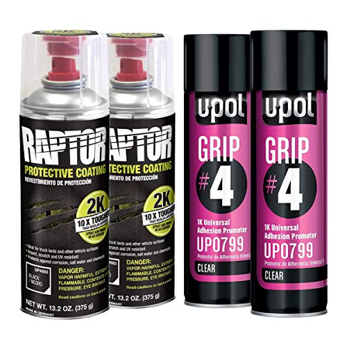 U-POL Raptor 2K Black Spray-On Truck Bedliner Aerosol #4 Grip Adhesion Kit 4883 (2) + 799 (2)