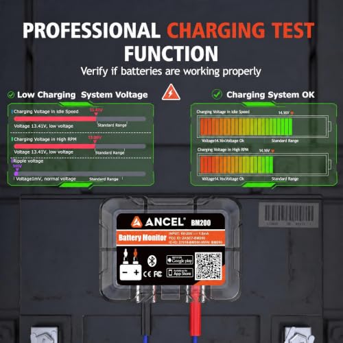 ANCEL BM200 Battery Monitor Bluetooth, 12V Automotive Car Battery Tester - color: Orange