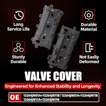 MITZONE Engine Valve Cover Kit Left & Right with Gasket & Bolts Compatible with 2009-2014 Nissan Murano Quest 3.5L Replace# 13264-JP01A 13264-JP01B