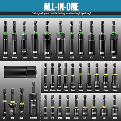 80PCS Magnetic Impac Nut Driver Set, Metric & SAE Socket Set, Storage Box - size: 80-Piece