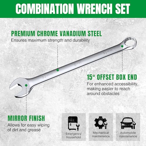 SK Combination Wrench Set, Metric 6 to 32mm, 22-Piece, Premium CR-V Steel - size: Metric 6 to 32 mm