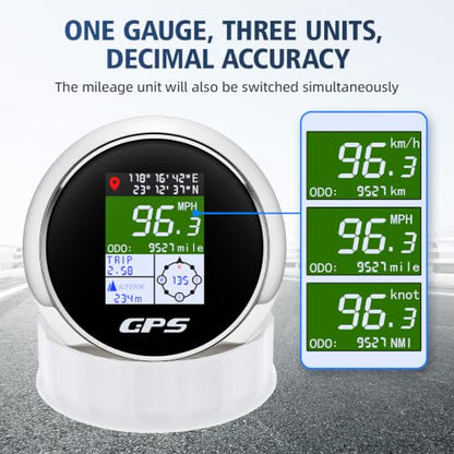 Boat GPS Speedometer Gauge 3-3/8" 85mm Waterpoof for Marine Car - color: Black & White