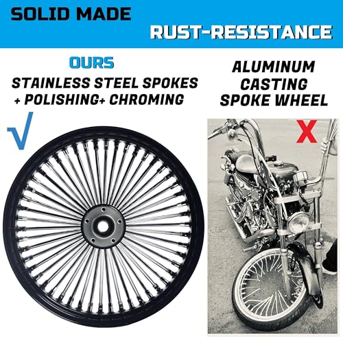 FatFlex 18" Rear Wheel Chrome Fat Spokes Black 3.5" Rim - color: 18" x 3.5", Black+Chrome+Black