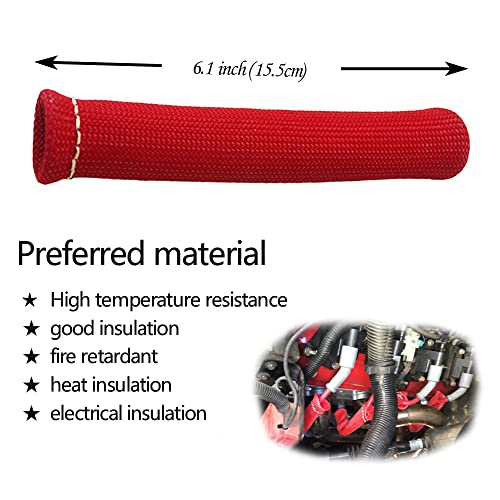 Spark Plug Wire Boots Thermal Protection Insulator Sleeve, 1200 Degree Heat shield Cover Wrap 6 inch for Car Truck 8PCS(red) - color: red