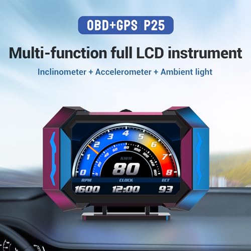 OBD2 Gauge Car HUD Head Up Display Multifunction Digital,Car Speedometer Tachometer Water Temperature Oil Temperature Volt Inclinometer Boost Gauge RPM Meter fit for Most Vehicles After 2008