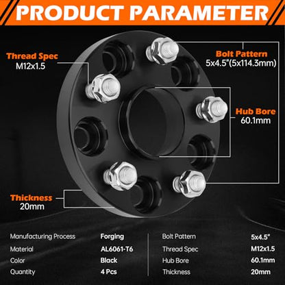 GAHA 5x4.5 Wheel Spacers 60.1mm Fit for Toyota Camry 92-24, 20mm M12x1.5 - color: 5x114.3mm-60.1mm-4PCS