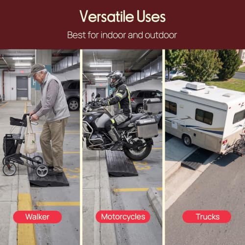 Pyle Car Driveway Adjustable Curb Ramps - 3 Pack Heavy Duty Rubber Threshold Ramp Kit Set -For Loading Dock, Garage, Sidewalk, Truck, Scooter, Bike, Motorcycle & Wheelchair Mobility- PCRBDR23 - size: 3-Pack