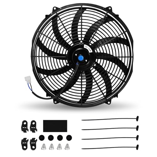 16" Universal Electric Radiator Fan Push Pull Slim Fan High Performance Cooling Fan 80W 12V Mount Kit 1PCS - size: 16 inch- 1PC