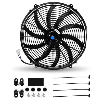 16" Universal Electric Radiator Fan Push Pull Slim Fan High Performance Cooling Fan 80W 12V Mount Kit 1PCS - size: 16 inch- 1PC
